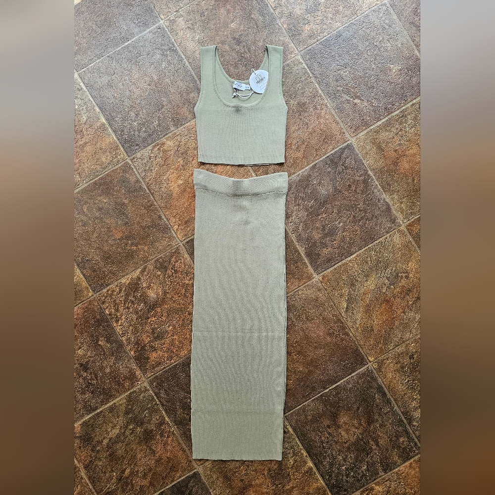 Petal & Pup Vianca Ribbed Knit Set in Sage